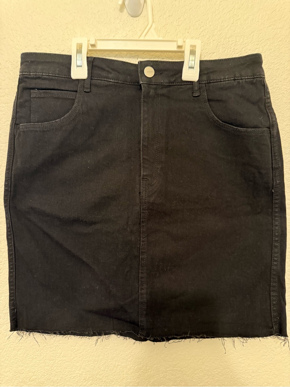 Black Denim Mini Skirt with Raw Edge